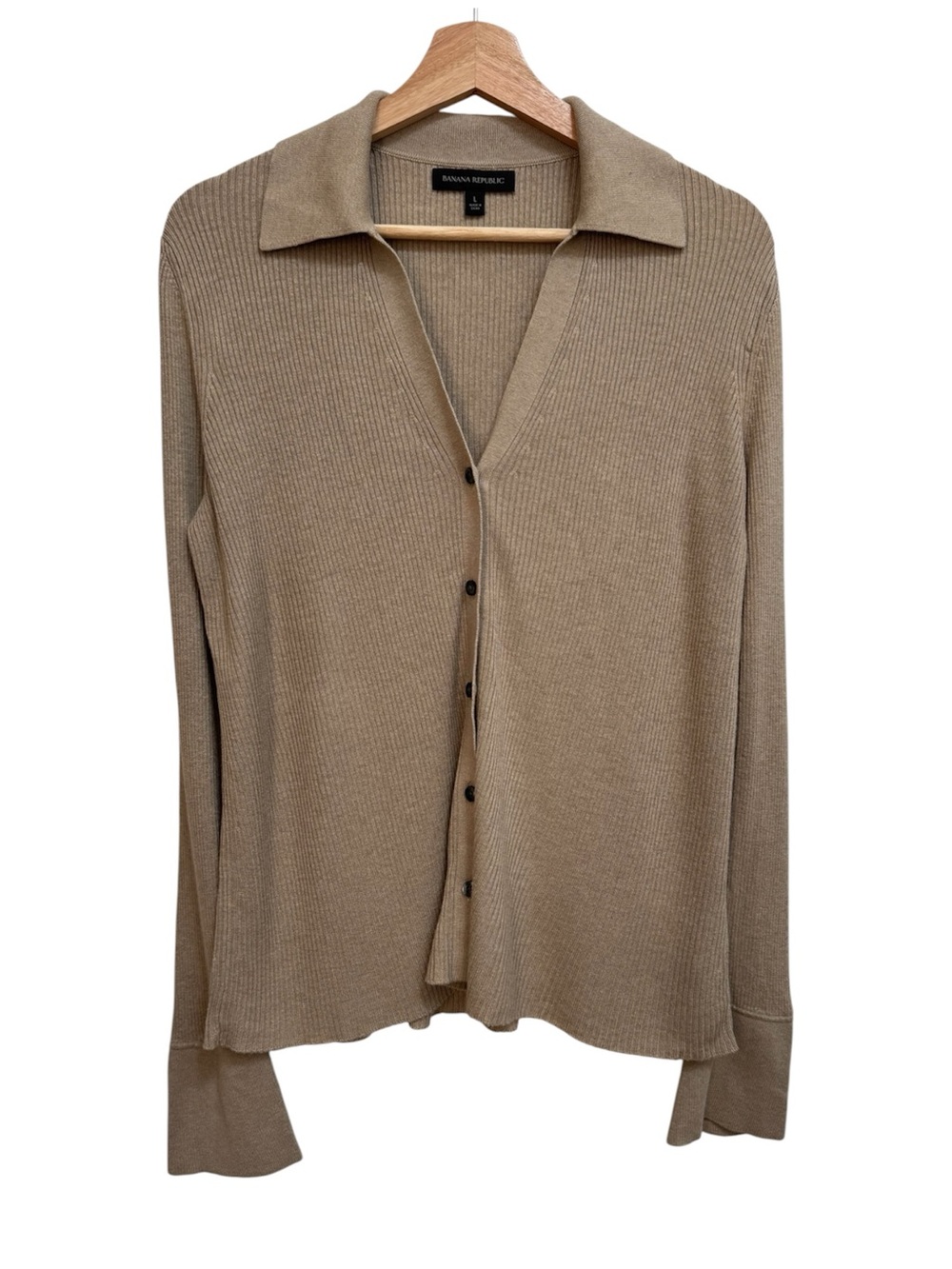 Banana Republic Button Front Polo Cardigan Sweater Large Silk Cashmere Blend